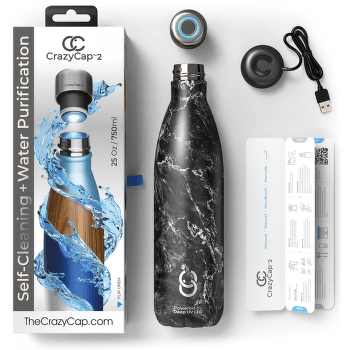 Láhev Crazy Cap Crazy Cap Bottle 0,75 l + UV Water Purifier Black Marble