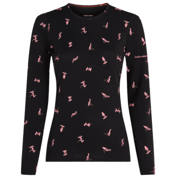 Tričko dlhý rukáv Icebreaker Merino 200 Oasis LS Crewe Ski Day Women BLACK/ACID PINK/AOP