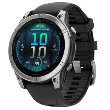 Hodinky Garmin fenix® E – 47 mm, AMOLED, Stainless Steel, Black Silicone Band