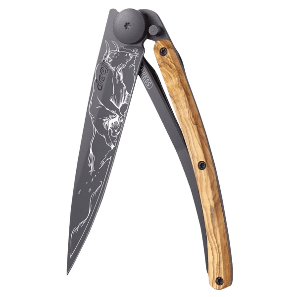 Nůž Deejo Tattoo Black 37g, Olive Wood, Taurus