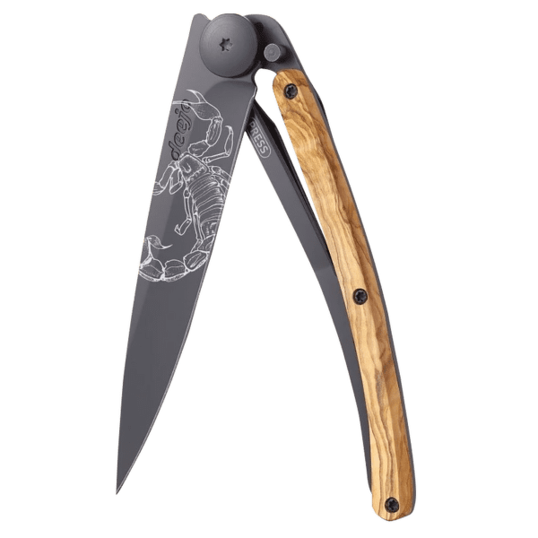 Nůž Deejo Tattoo Black 37g, Olive Wood, Scorpio