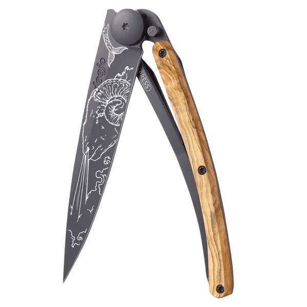 Nůž Deejo Tattoo Black 37g, Olive Wood, Capricorn