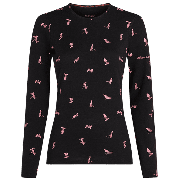 Tričko dlhý rukáv Icebreaker Merino 200 Oasis LS Crewe Ski Day Women BLACK/ACID PINK/AOP