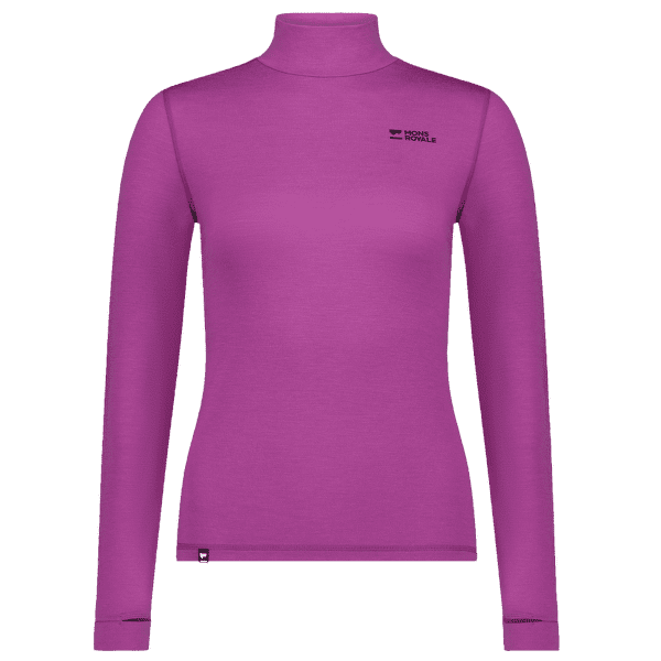 Tričko dlhý rukáv Mons Royale Cascade Merino Base Layer Mock Neck Long Sleeve Women Purple Bolt