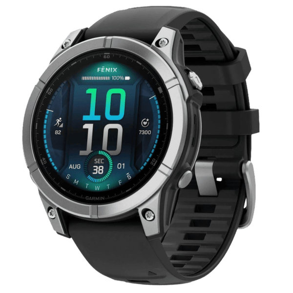 Hodinky Garmin fenix® E – 47 mm, AMOLED, Stainless Steel, Black Silicone Band