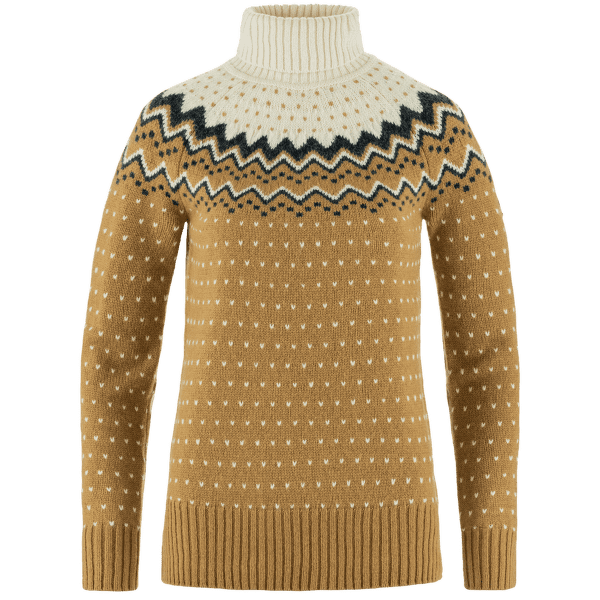 Sveter Fjällräven Övik Knit Roller Neck Women Buckwheat Brown-Chalk White